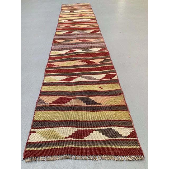 Turkish Distressed Narrow Runner Rug in Wool For Sale - Image 6 of 11