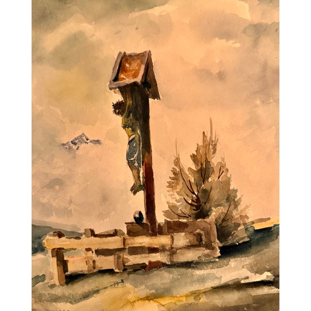 Dramatic watercolor painting from 1945 illustrating the cruelty of WW II. During World War II, the Oßweil district and the...