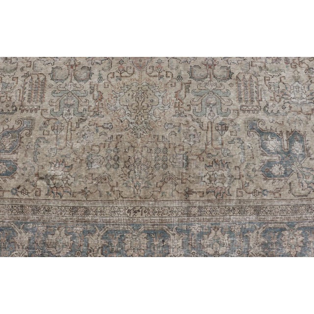 Textile Large Vintage Tabriz Rug in Light Blue and Earth Tones 10' X 12'4 For Sale - Image 7 of 12
