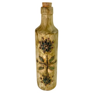 Brown Ceramic Bottle with Flower Decoration Pattern, France, 1960s For Sale