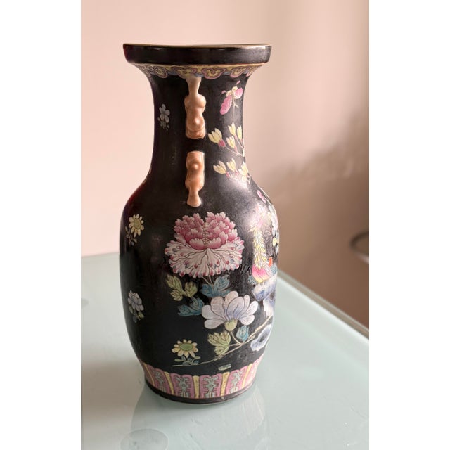 70’s-80’s Chinese Da Qing Qianlong Nian Zhi Chinese Famille Noire Floor Vase Beautiful black enameled porcelain vase with...