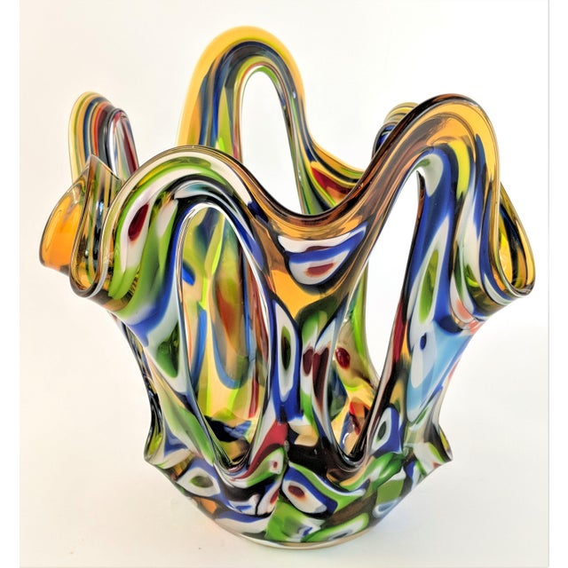 Multi Colored Stretched Art Glass Vase or Bowl by Jozefina Krosno