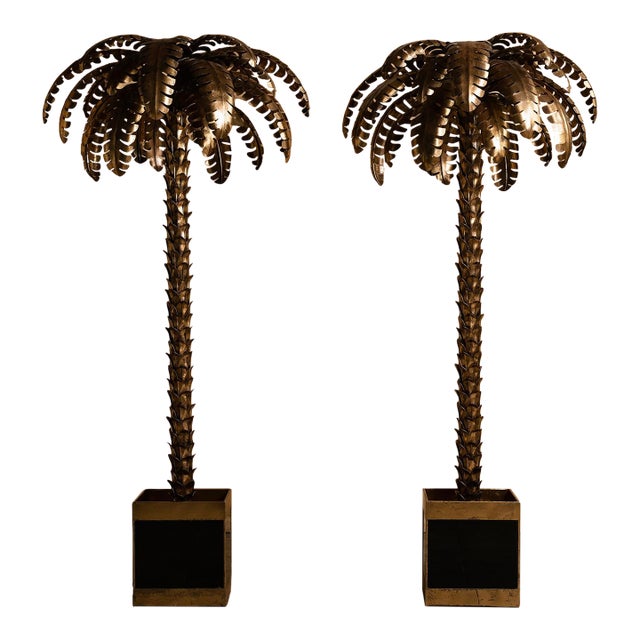 1970s Maison Jansen Palm Floor Lamps - a Pair For Sale