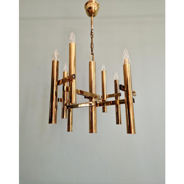 Gold Geometric Brass Chandelier by Gaetano Sciolari for Massive, 1970s For Sale - Image 8 of 14