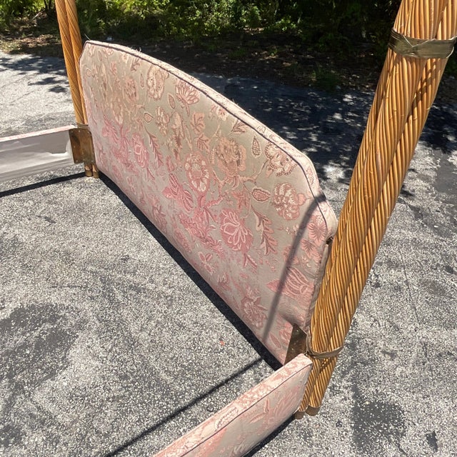 Wood Vintage Coastal Twisted Pencil Reed and Brass King Canopy Bed For Sale - Image 7 of 7