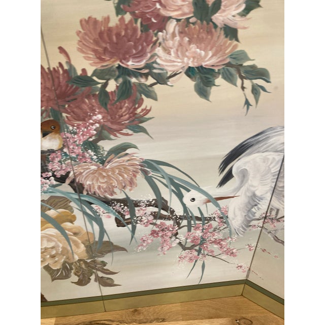 Mid 20th Century Japanese Style Screen Hand Painted by Lucien Leinfelder For Sale - Image 10 of 11