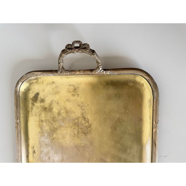 1970's Vintage Silver-Plated Serving Tray With Ornate Handles For Sale In Miami - Image 6 of 9