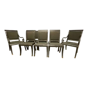 Faux Hammered Metallic Dining Chairs With Capped Brass Feet