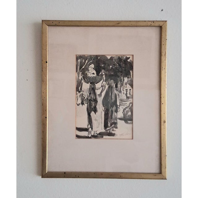 Mid-Century Modern 1950s Fine Grisaille Watercolors by a Travelling Artist Signed - Set of 4 For Sale - Image 3 of 8