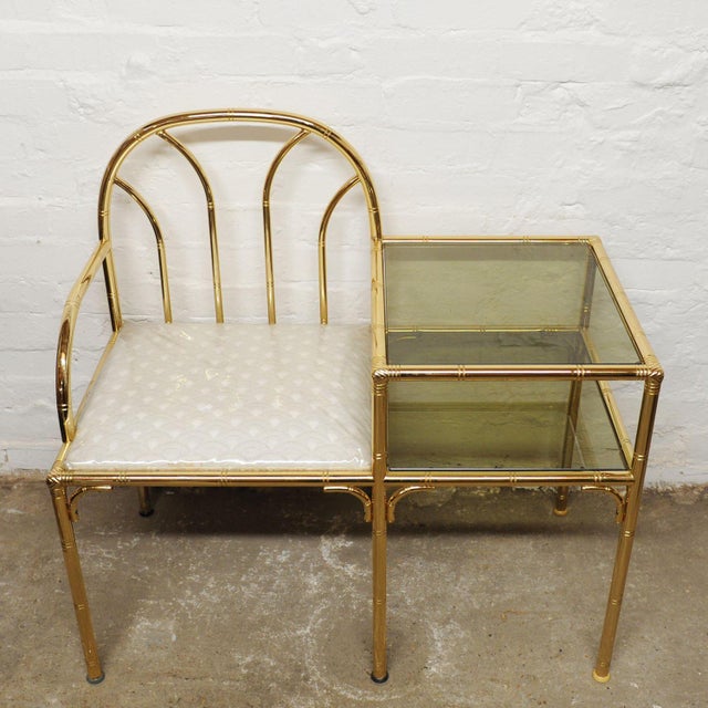 Vintage Hollywood Regency Brass and Faux Bamboo Telephone Seat, 1970s For Sale - Image 10 of 14