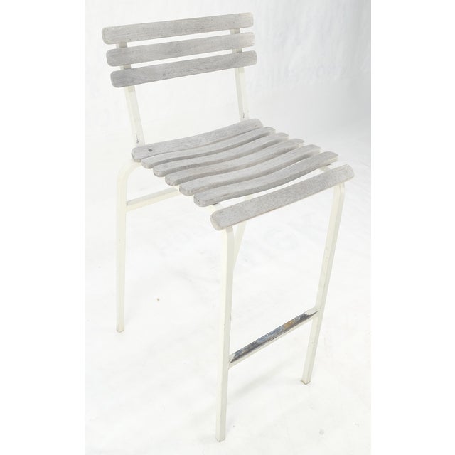 1970s Set of 12 Weathered TEAK & Aluminum Outdoor Bar Stools Made in Italy For Sale - Image 5 of 6