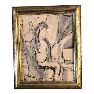 Vintage Original Abstract Figure Painting Interior Mid Century Modern For Sale