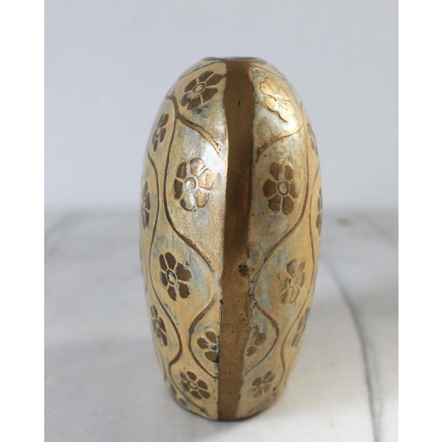 Mid-Century Modern Vintage Brass Cloisonne Bud Vase W/ Floral Motif by Century For Sale - Image 3 of 9