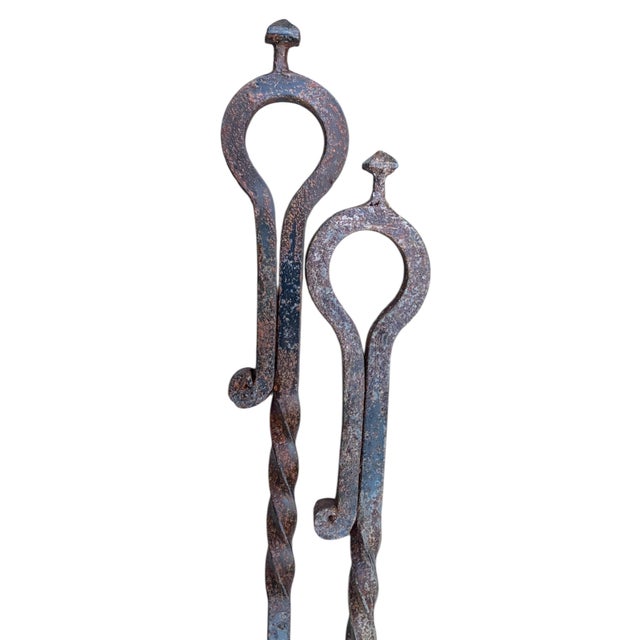 Metal Wrought Iron Arts & Crafts Fireplace Tools and Stand For Sale - Image 7 of 9