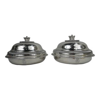 Early 19th Century Paul Storr Vegetable Dishes Neoclassical Georgian Bowls English Sterling Silver - 2 pcs For Sale
