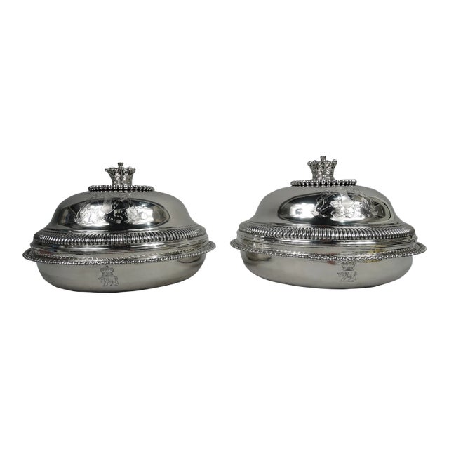 Early 19th Century Paul Storr Vegetable Dishes Neoclassical Georgian Bowls English Sterling Silver - 2 pcs For Sale