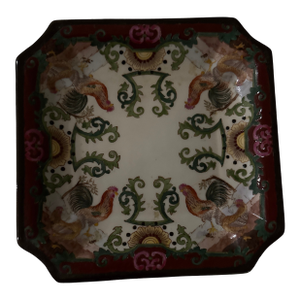 Antique Chinese Asian Ceramic Hand Painted Roosters Plate