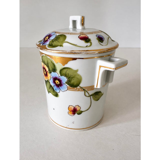 White 1920s Handpainted Floral Lidded Vase With Handles For Sale - Image 8 of 14