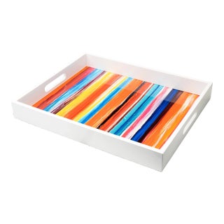 Handmade Contemporary Lacquer Wood Tray With Multi Color Abstract Titled: “Tuffi Fruitti” Designed by Artist-Bruce Mishell For Sale