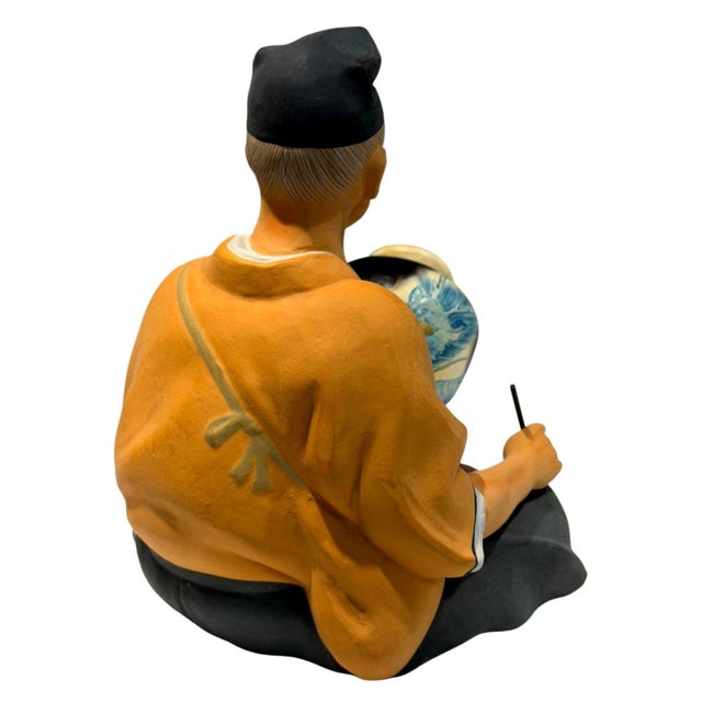 1950s Vintage Hakata Urasaki Japanese Pottery Painter Clay Doll Figurine 8" Japan For Sale - Image 5 of 10