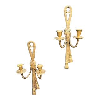 Brass Drape/Tassel Trompe l'Oeil Candle Sconces