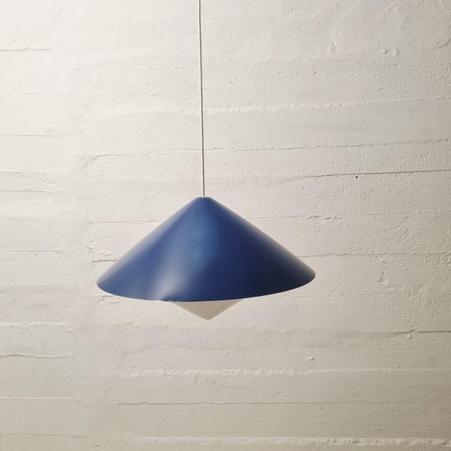 1960s Kuli Blue and White Hanging Lamp by Svea Winkler for Orno, Finland, 1960s For Sale - Image 5 of 9