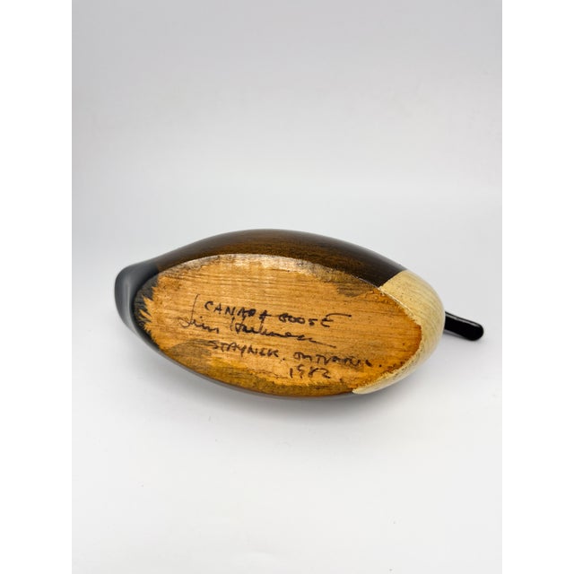Vintage Hand Carved 7.5" Wood Canada Goose Decoy by Jim Harkness For Sale - Image 10 of 14