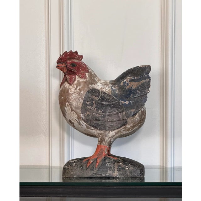 French Country Rustic European Rooster Hand Carved & Painted Wood Figurine For Sale - Image 3 of 11
