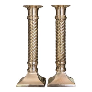 Ralph Lauren Style Solid Brass Candle Sticks - A Pair For Sale