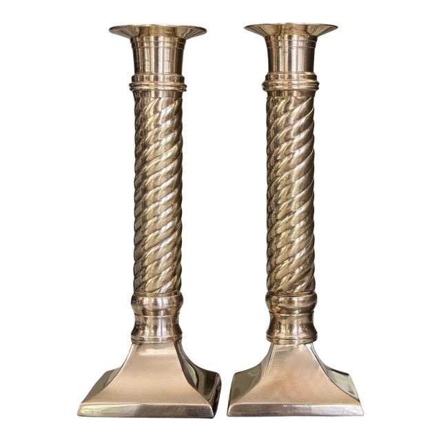 Ralph Lauren Style Solid Brass Candle Sticks - A Pair For Sale