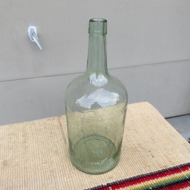Farmhouse A Nice Antique Aqua Coloured Blown Glass Demijohn Bottle, 19th Century. For Sale - Image 3 of 12