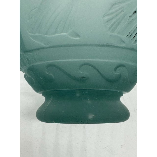 Antique Georges De Feure Signed Glass Vase - Aquamarine Frosted Color For Sale - Image 10 of 11