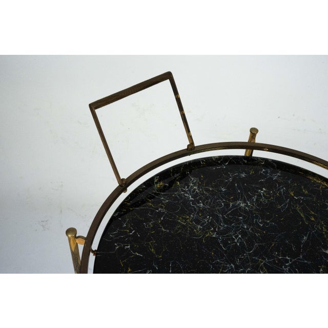 Mid-Century Modern Mid-Century Round Brass and Marble-Effect Glass Bar Cart, Italy, 1950s For Sale - Image 3 of 15