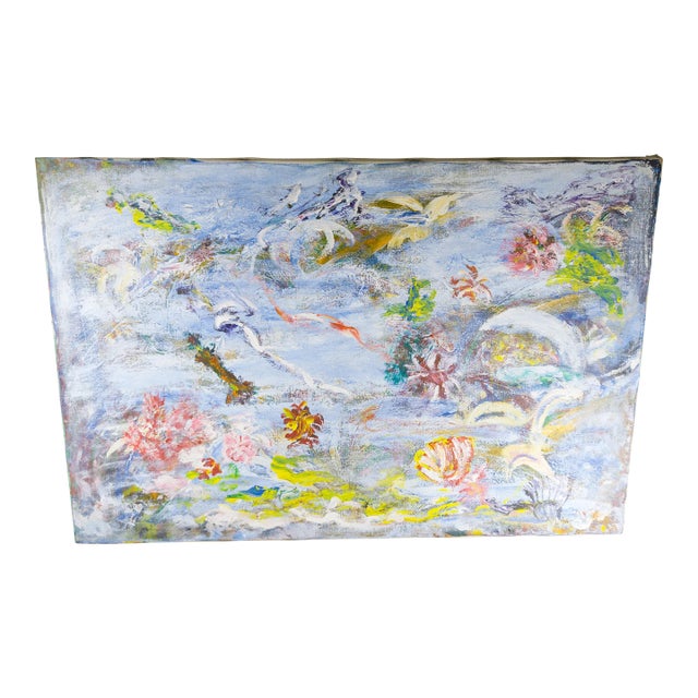 Mid-Century Modern Abstract Expressionist Painting With Flowers For Sale