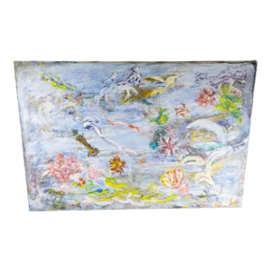 Mid-Century Modern Abstract Expressionist Painting With Flowers