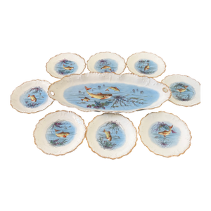 Antique Limoges France Fish Serving Set. Includes One-24” Fish Platter & Eight 9” Plates