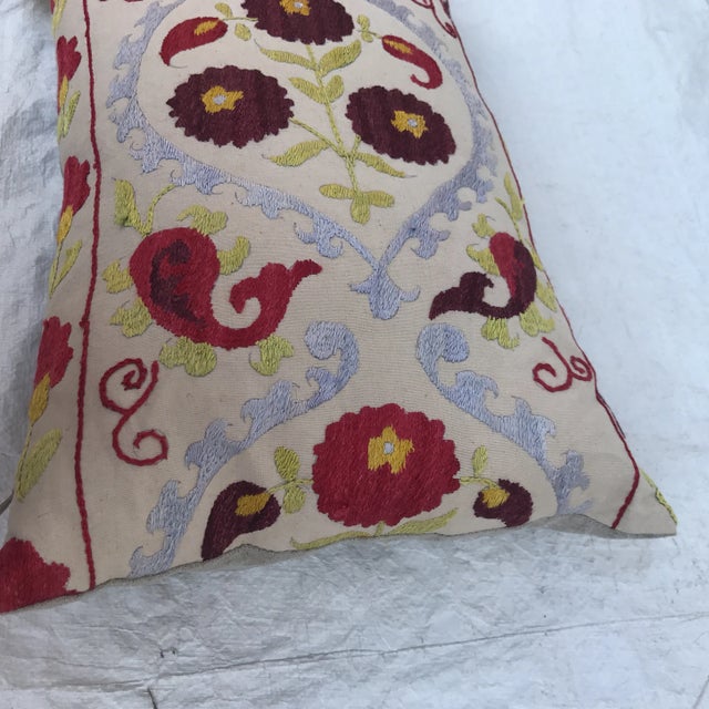 Linen Embroidered Suzani Pillow For Sale - Image 8 of 11