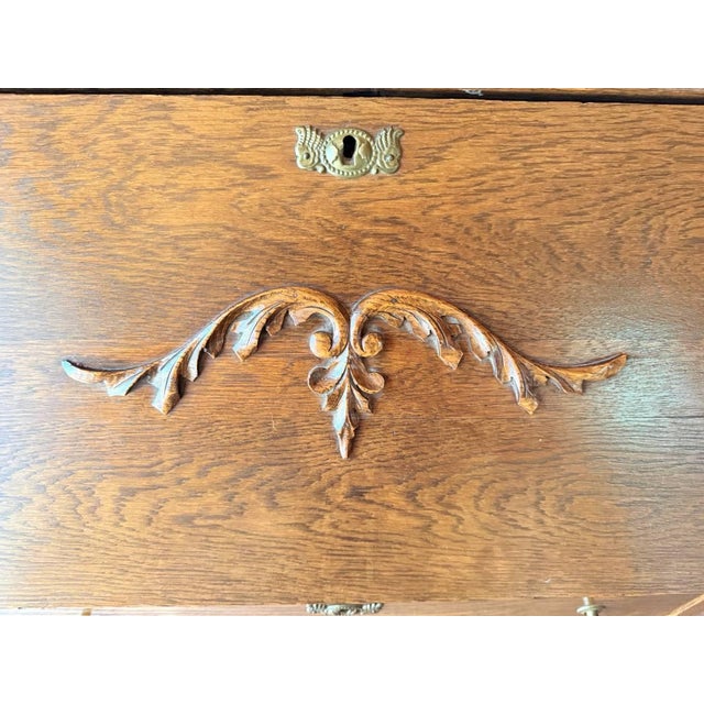 Antique Rococo Style Oak Drop Front Writing Desk For Sale - Image 17 of 18