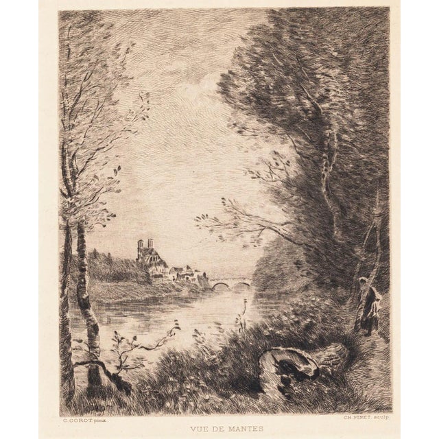 after Jean-Baptiste-Camille Corot, View of Mantes, 19th Century, Etching For Sale