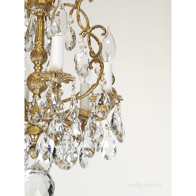 Antique Super Fussy Birdcage Gleaming Brass Cut Lead Glass Crystal Chandelier ~ Rewired ~ Restored ~ Rejuvenated ~ Ready to Hang ~ For Sale - Image 4 of 12