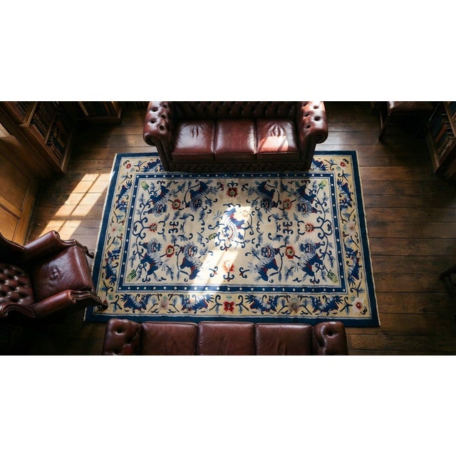 1930s Luxurious Silk Pile Antique Ivory Artistic Chinese Foo Dog Design Rug For Sale - Image 18 of 18