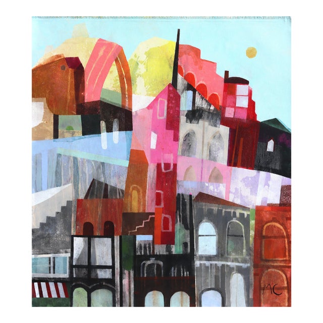 City Layers - Original Contemporary Cityscape Acrylic Painting on Canvas by Maria C Bernhardsson For Sale