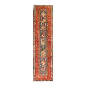 Blue Persian Heriz Serapi Tribal Runner, Early 20th Century