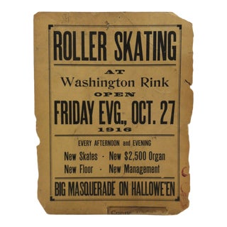 1916 Vintage "Washington Rink" Halloween Roller Skating Sign For Sale
