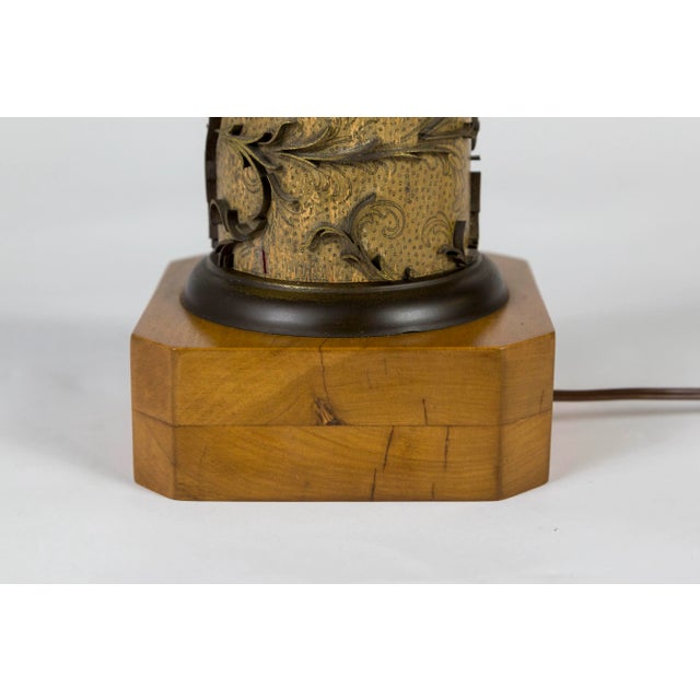 Brown Vintage Wallpaper Printing Roller as Table Lamp For Sale - Image 8 of 13