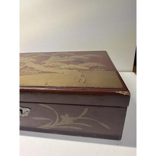 Antique Japanese Lacquer Box with Crane Motif, 1920s For Sale - Image 12 of 13