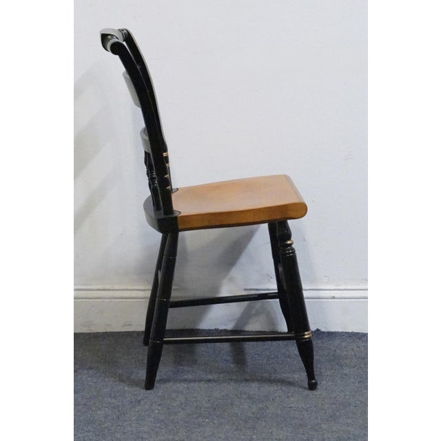 Late 20th Century Genuine Hitchcock Black & Gold Accent Side Chair W. Rush Seat & Hand Painted Florals For Sale - Image 5 of 11