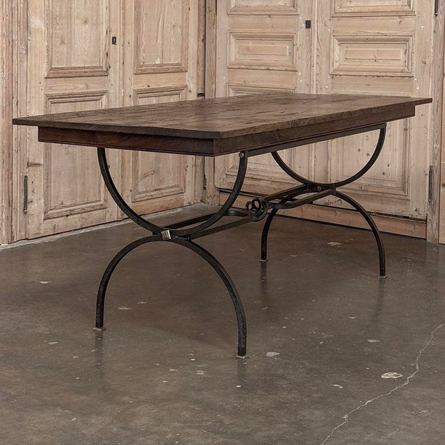 Country French Hand Forged Iron Dining Table With Antique Oak Top For Sale - Image 15 of 18