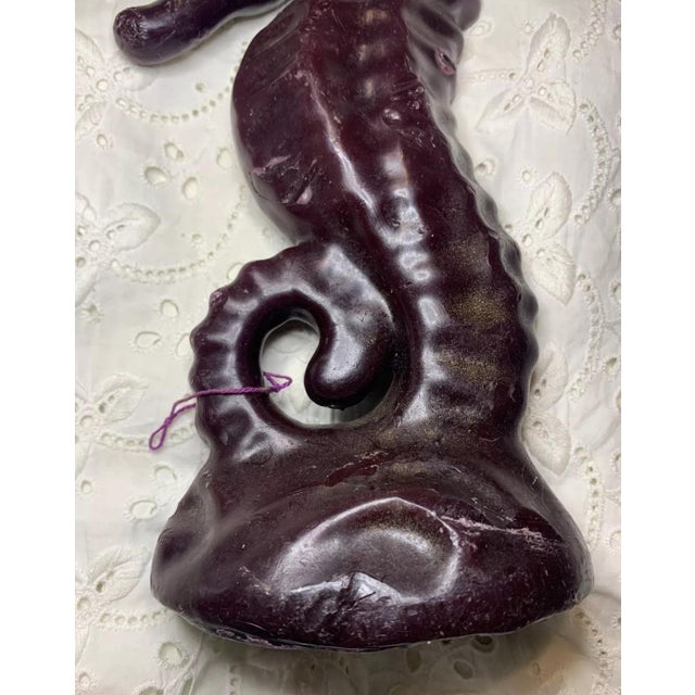 Mid 20th Century Vintage Large Mid Century Solid Wax Seahorse Candle Dark Purple With Gold For Sale - Image 5 of 8