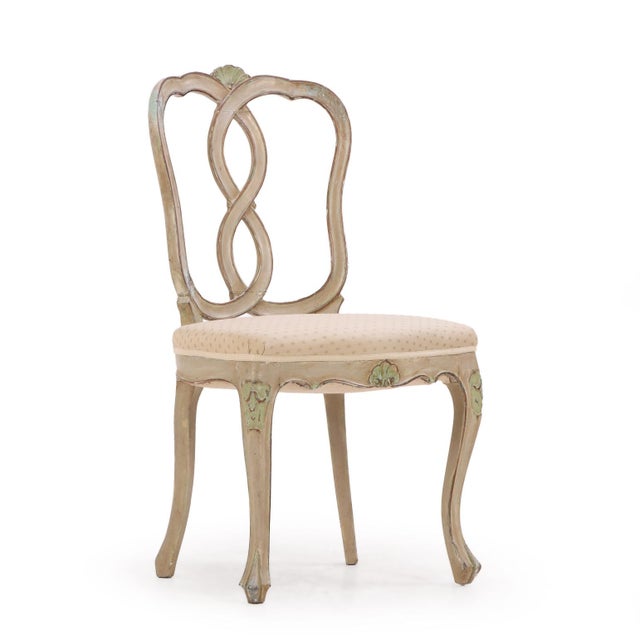 Set of Eight Italian Rococo Style Carved and Painted Dining Chairs, C. 1880. For Sale - Image 4 of 6